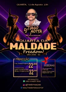 Cartaz do evento Quarta da Maldade na Freedom Club em São José