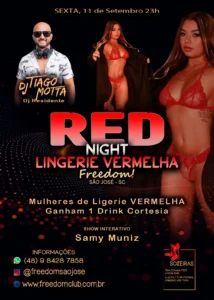 Flyer do evento Red Night Lingerie Vermelha na Freedom em São José, SC.